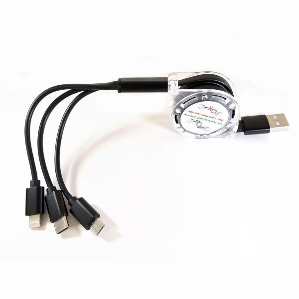 3in1 Ladekabel mit Rückziehautomatik