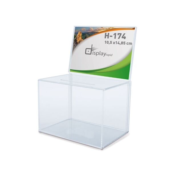 Spendenbox & Losbox "S" ohne Schloss mit DIN-A6 Display
