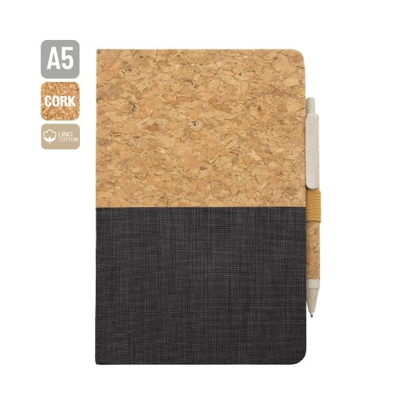 Notizbuch mit Kork-Baumwoll Einband DIN-A5 (schwarz)